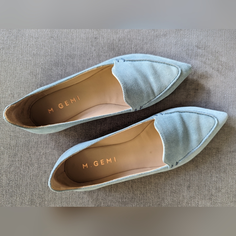 M. Gemi Stellato Sacchetto Pointy Toe Flats in Cornflower Blue Suede - Picture 3 of 5